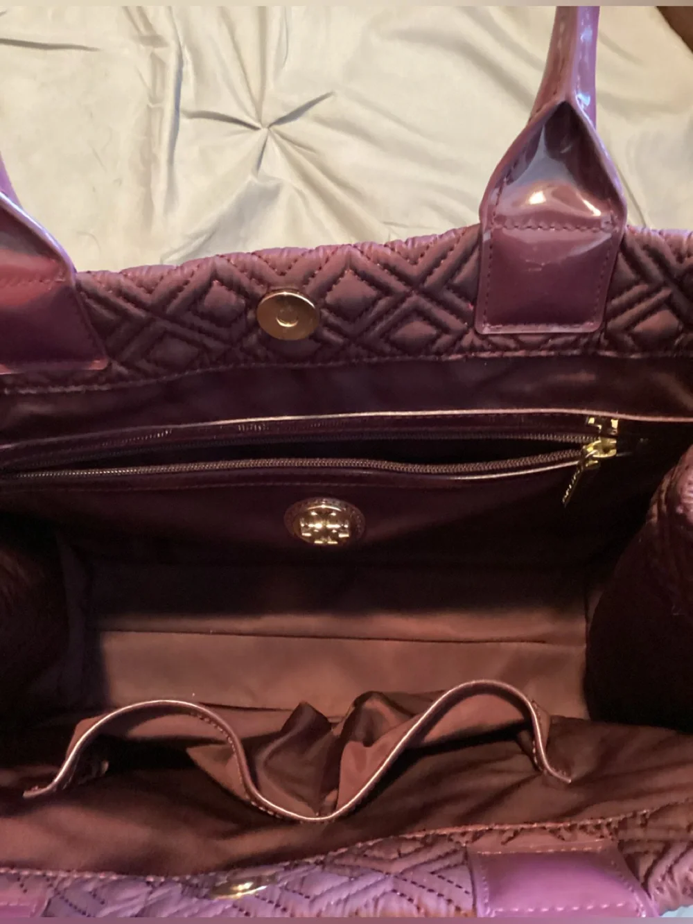 Tory Burch Marion wine quilted tote purse
